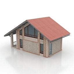 Casa con techo rojo modelo 3d
