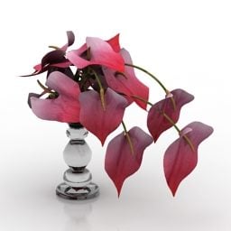 ดอกไม้สีชมพูในแจกันแก้วแบบ 3 มิติ