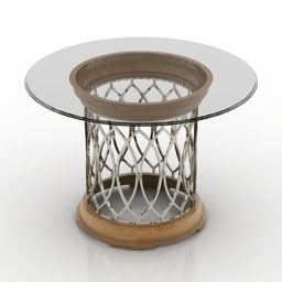 Журнальний столик із старовинної латуні Кругла скляна 3d модель