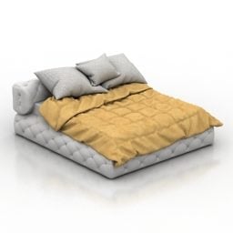 Cama doble con colchón amarillo modelo 3d