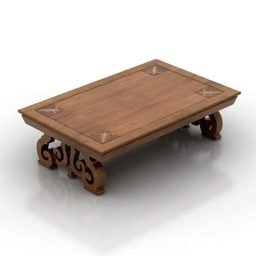 שולחן עץ נמוך מגולף רגל תלת מימד