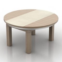 Modelo 3d de mesa redonda de madeira com perna quadrada