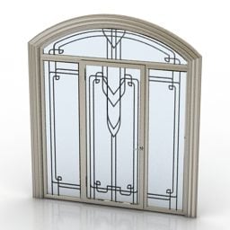 Cadre de porte en verre et bois avec dessus incurvé modèle 3D