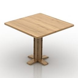 Wood Square Table One Leg דגם תלת מימד