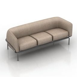 Sofa Three Seats Leather Smooth Style 3d model