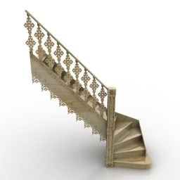 Escalier Antique en L en Bois modèle 3D