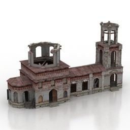 寺院の放棄された建物3Dモデル