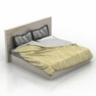 Двуспальная кровать с деревянным каркасом и матрасом