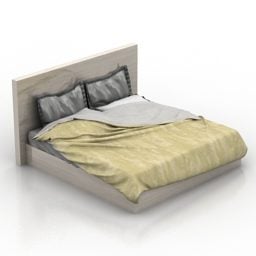 Wood Frame Double Bed With Mattress 3d model