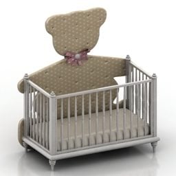 European Crib Bed With Cartoon Bear 3d model