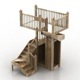 3D-Modell einer alten Holztreppe
