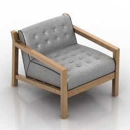 كرسي بذراعين بسيط بإطار خشبي نموذج ثلاثي الأبعاد