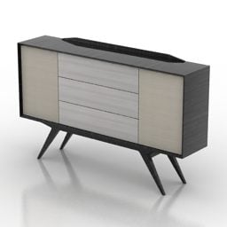 European Side Cabinet Dark Wood With Decoration 3d model