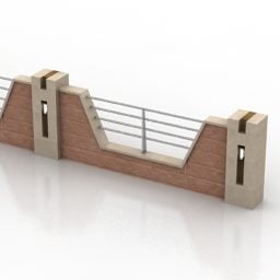 Bakstenen hek Stalen leuning 3D-model