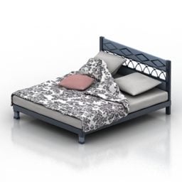 Cama doble con colchón y almohada modelo 3d
