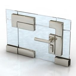 Conjunto de porta de vidro com maçaneta modelo 3d