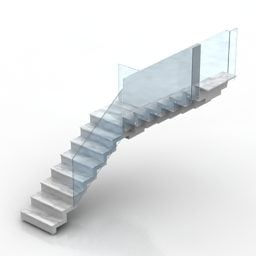 גרם מדרגות עם מעקה זכוכית דגם תלת מימד