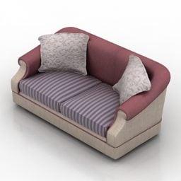 Sofa mit zwei Sitzen, lila Stoff, 3D-Modell