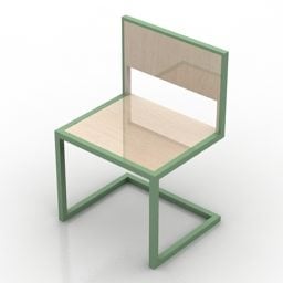نموذج كرسي بسيط بإطار خشبي ثلاثي الأبعاد