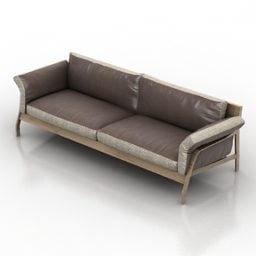 Brązowa sofa z tkaniny z drewnianą ramą Model 3D