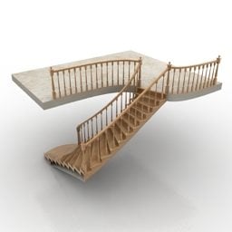 Escada de madeira com corrimão Modelo 3d