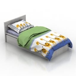 枕ブランケット付き子供用ベッド3Dモデル