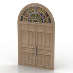 Wood Door With Curved Glass Frame Top 3d model