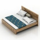 Деревянная двуспальная кровать с подушкой-одеялом