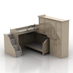 Bunk Bed With Cabinet 3d model