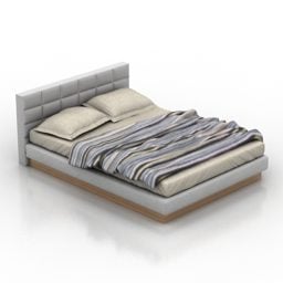 Szare podwójne łóżko z kocem Model 3D