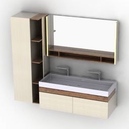 Wood Cabinet With Shelf Bottles Of Alcohol 3d model