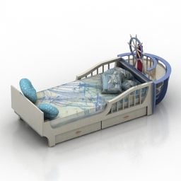 Реалістичне ліжко з ковдрою, подушками, тумбочкою та лампою 3d модель