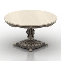 Wooden Round Table Carved Style 3d model