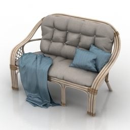 Gepolstertes Sofa mit Rattanrahmen, 3D-Modell