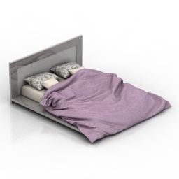 Double Bed Platform Purple Blanket 3d model