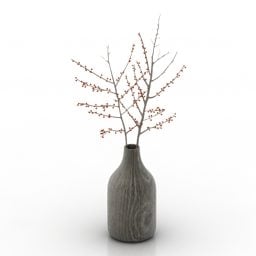 گلدان چینی مشکی شاخه های خشک مدل سه بعدی