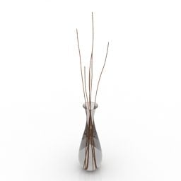磁器の花瓶乾いた枝の装飾3Dモデル