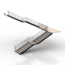 Escalier avec main courante en fer modèle 3D
