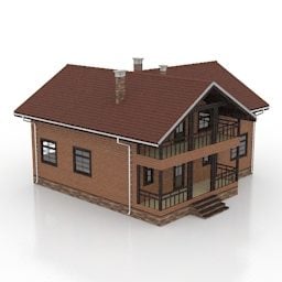 Träbyggnad med platt tak 3d-modell