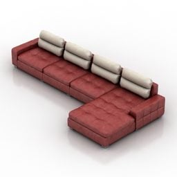 Czerwona tapicerowana sofa z pikowanym siedziskiem Model 3D
