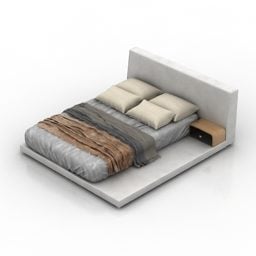 3д модель двуспальной кровати с прикроватной тумбочкой