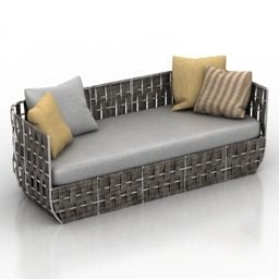 Canapé en rotin avec coussin modèle 3D