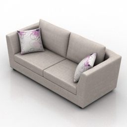 Sofa Fabrik Kelabu Dua Tempat Duduk Dengan Model 3d Kusyen