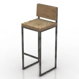 Chaise de bar haute avec structure en acier et bois modèle 3D