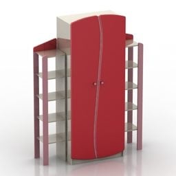 Czerwona szafa z boczną półką Model 3D