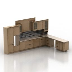 コーナー木製キッチンキャビネット3Dモデル