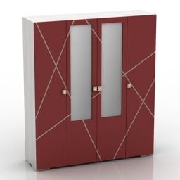 Garderobeskap med speil Rødt panel 3d-modell