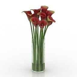 Kwiaty w szklanym wazonie Model 3D