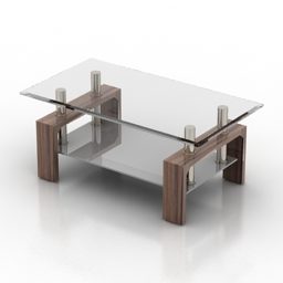 Glass Coffee Table Wood Leg Modern Style 3d model