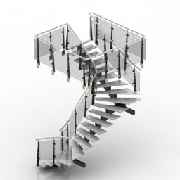 Indoor Staircase With Glass Handrail 3d model